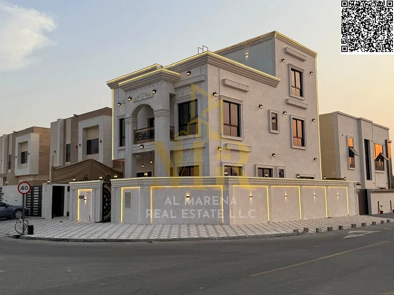 For sale in Al Harba, Ajman, all nationalities, a luxurious corner villa, located in Al Helio 2, including registration and ownership fees, two floors63896181656449111