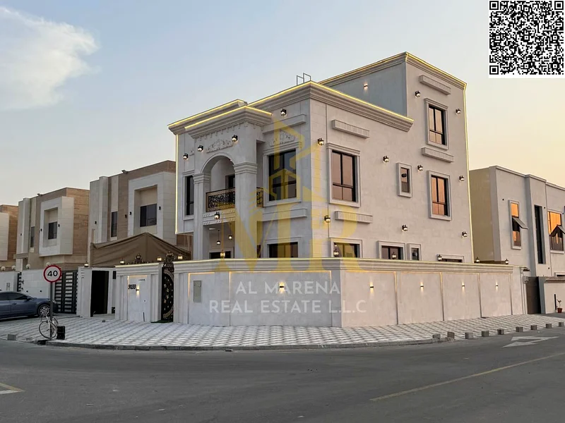 For sale in Al Harba, Ajman, all nationalities, a luxurious corner villa, located in Al Helio 2, including registration and ownership fees, two floors63896181656449110