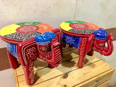 Exquisite Handcrafted Red Elephant Stools - Unique Home Accent!