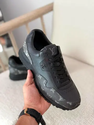 Louis vuttion mens luxury black monogram leather sneakers