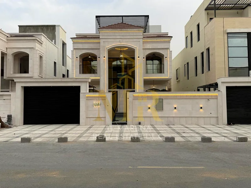 The most luxurious villas for sale with a classic design, featuring a large garden and a roof. It has 5 master bedrooms on an area of 4,225 sq ft, wit63880618857730111