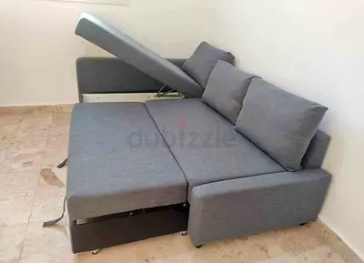 IKEA L Shape Sofa cum bed with big storage and you can fix the storage left or right anyside you wan