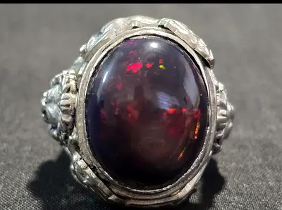 Blue Full Fire Opal Ring | 13 Carats | 950 Silver | Size 9.5