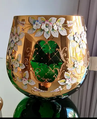 Gorgeous Vintage Bohemian Czech Crystal Hand Painted