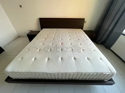 Heat Treated Oak King Size Bed + mattress + side tables