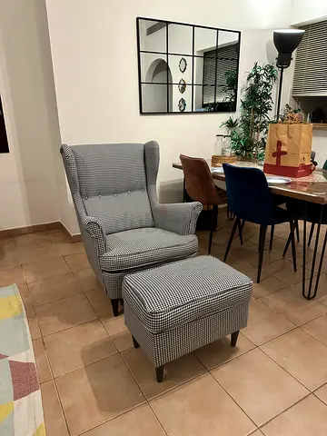 IKEA Arm chair with footstool light grey