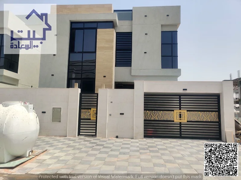 Villa for sale in Al Bahia, ground floor, setback in front of the villa, consisting of 2 halls + large sitting room + fully equipped kitchen + 5 maste63881704978689110
