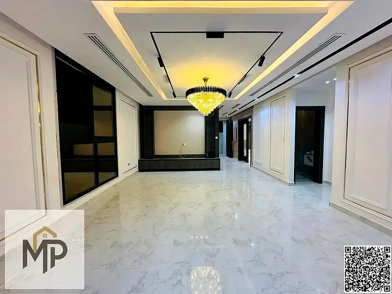 For sale, a modern villa, including registration fees, close to the mosque and services, with a seating area in the courtyard.63897420787329114