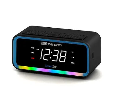 Emerson CKS1401 Smartset AM/FM Dual Alarm Clock Radio with 0.9” White LED Display with 4-Level Dimme