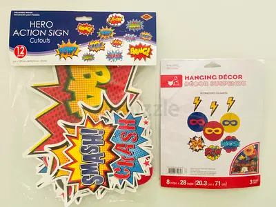 Superhero Party Decorations - Action Signs and Hanging Decor