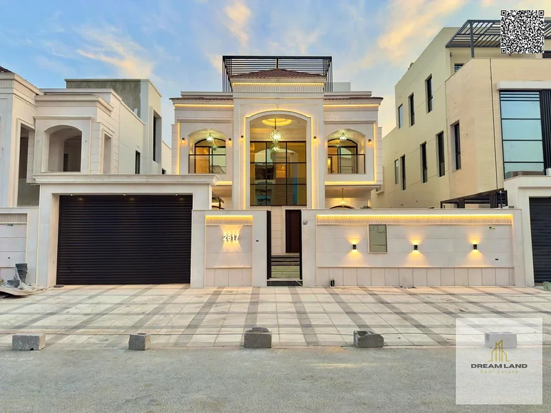 Luxurious villa for sale in Al Bahia - Ajman | Two floors and a roof, 5 master bedrooms with a spacious courtyard and roof. High-end finishing.63885451706371112
