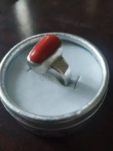 Stunning Mens Silver Ring with Red Coral