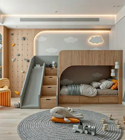 Stylish and Modern Bunk Bed with Slide for Kids
