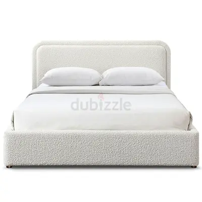 Omax Decor Chloe Upholstered Platform Queen Bed in White Boucle Fabric
