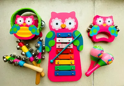 Set of 8 Stephen Joseph Children’s Wooden Musical Instruments plus Harmonica