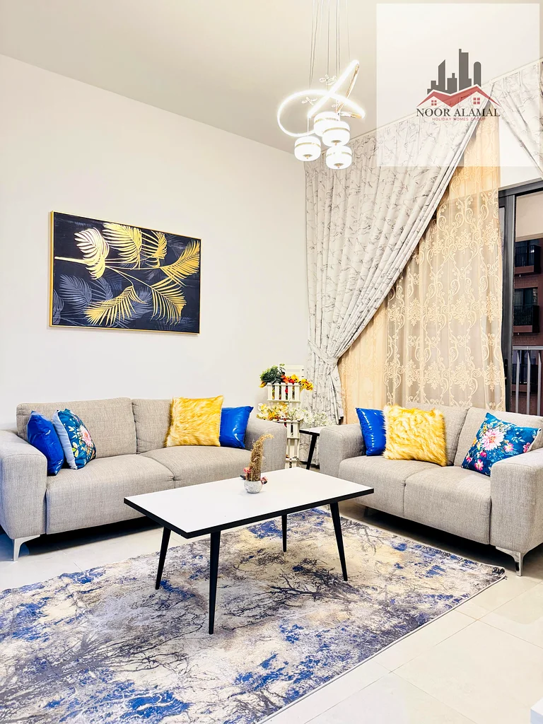 Sharjah, Al Mamzar, Maryam Island, one room and a hall, large area, second residence, hotel furniture, price 7000, including internet, parking, swimmi63488180505089113