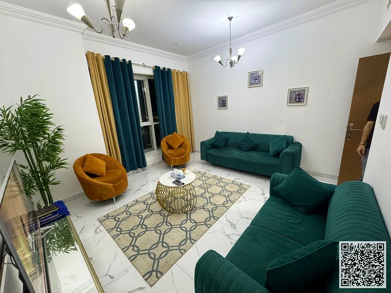 With an open view, a furnished One-bedroom apartment for monthly rent in Ajman, Rashidiya, Oasis Towers ✔️All Bills included ⚡📶 Gym, pool , parking63852458077699110