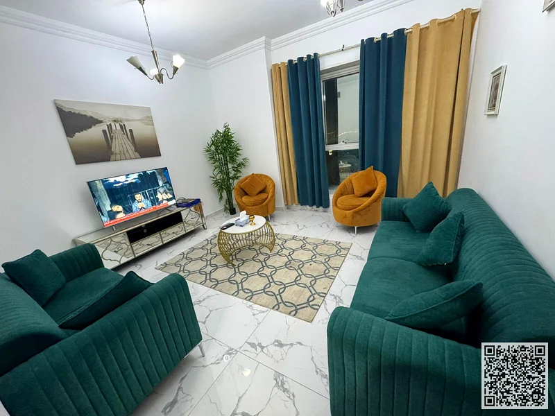 With an open view, a furnished One-bedroom apartment for monthly rent in Ajman, Rashidiya, Oasis Towers ✔️All Bills included ⚡📶 Gym, pool , parking63852458077699112