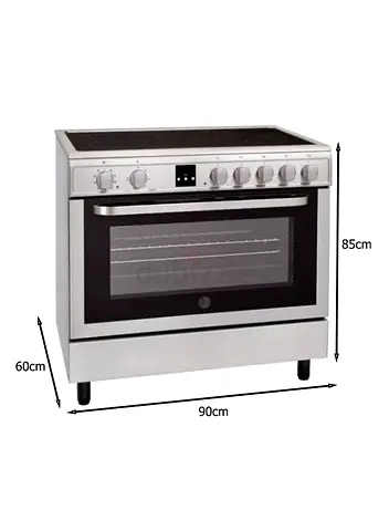 Hoover 5 Cooking zones Vitroceramic Cooker 90 x 60 cm, Electric Multifunction Oven  Grill, Steel