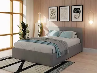 Stylish and Modern Grey Bed with Cozy Bedding