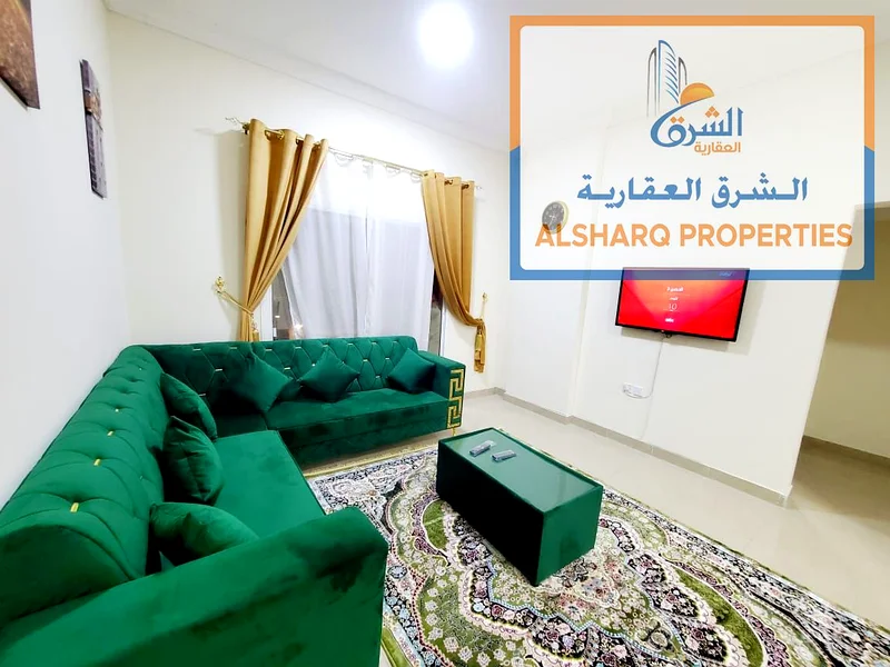 Furnished room and hall for monthly rent in Al Hamidiyah, Ajman | 2 bathrooms + 2 balconies | High-end finishing | New building | Prime location near63709402916097111
