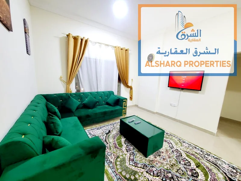 Furnished room and hall for monthly rent in Al Hamidiyah, Ajman | 2 bathrooms + 2 balconies | High-end finishing | New building | Prime location near63709402916097113