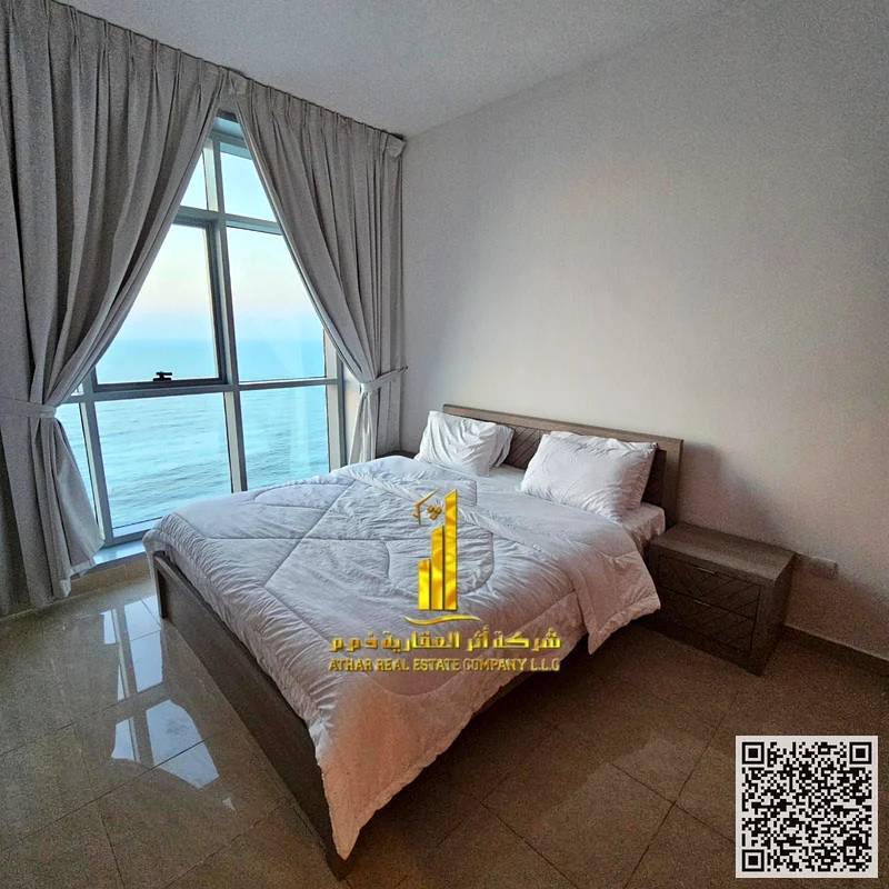 Sea view, fully furnished Two-bedroom apartment for monthly rent in Ajman Corniche Residence ✅ Bills included, internet, gym, pool, and parking63855470993153114