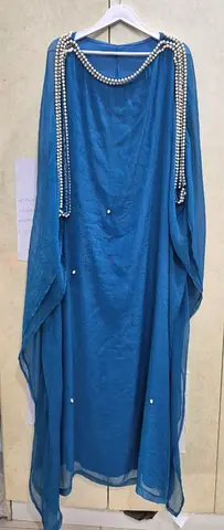 Elegant Blue Evening Dress with Pearls