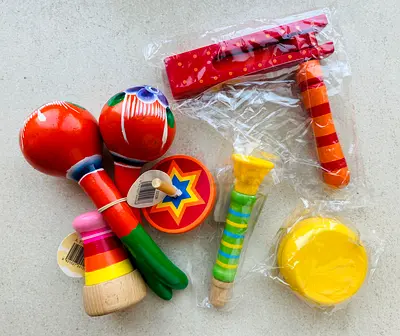 Set of Wooden Toys Orange Red Yellow Green