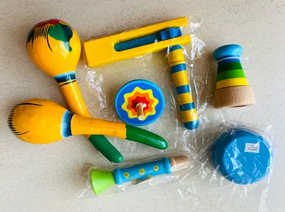 Set of Wooden Toys Blue Yellow Green