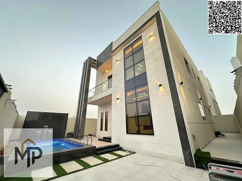 For sale - a luxury villa with a swimming pool in a prime location in Ajman, high-end finishing, modern design, including registration and owners63903396167298111
