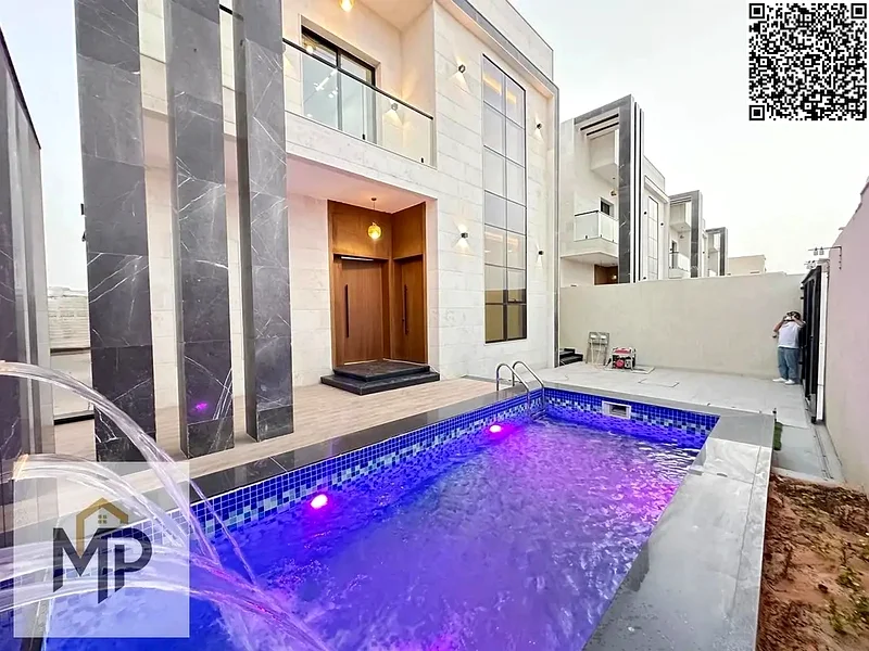 For sale - a luxury villa with a swimming pool in a prime location in Ajman, high-end finishing, modern design, including registration and owners63903396167298110