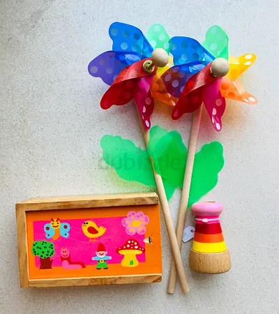 Set of Wooden Toys Dominoes Game Kaleidoscope and Pinwheels BRAND NEW