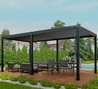 Spacious Outdoor Aluminium loured Manual Roof Pergola open Closed system