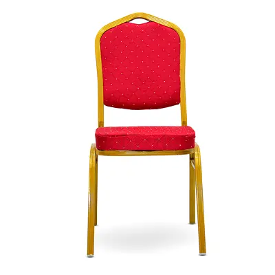 Stackable Banquet Chair with Cushioned Seat – Red Fabric  Gold Frame | Durable Conference, Wedding