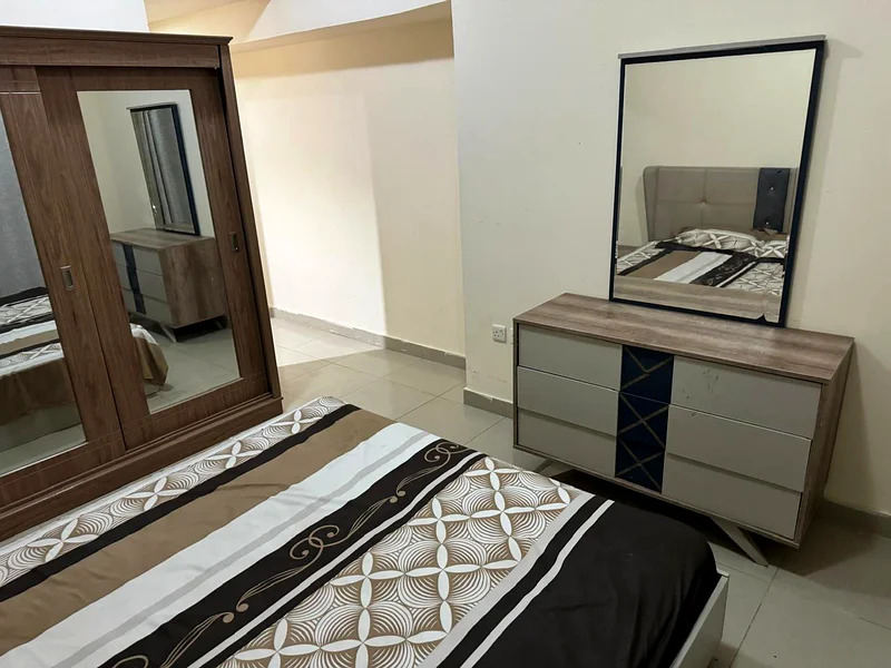 Available today, two rooms, a hall, two bathrooms, a balcony, a sea view, furnished with hotel furniture, Sharjah, Al Taawun, second inhabitant, new64050909944195114