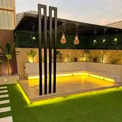 Aluminium pergola designing flooring tile and fixing