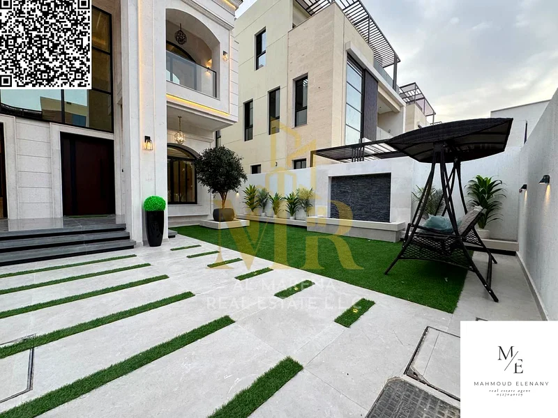 For sale – luxurious villa in Al Bahya – Ajman | Two floors + roof | 5 master bedrooms | lounge and two reception areas | large front yard with seatin63882221082242113