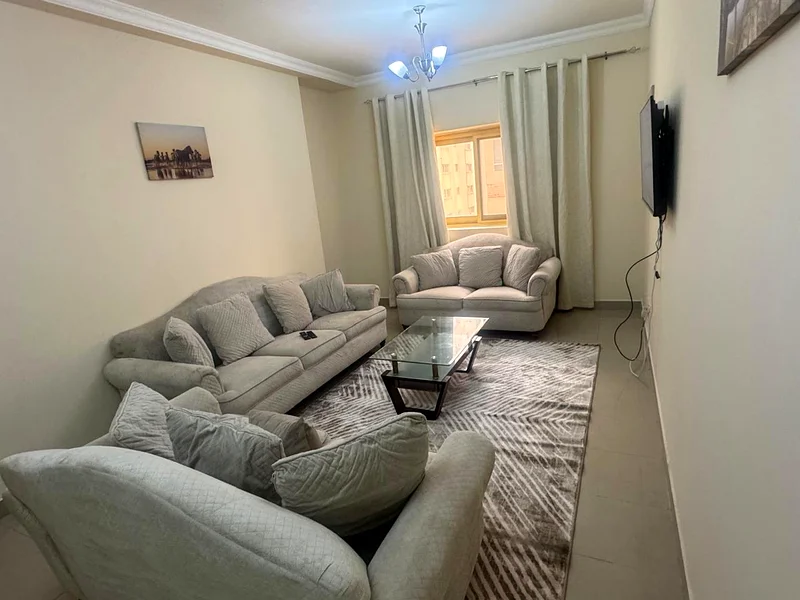 Two rooms, a hall, 2 balcony, ,2 bathroom, furnished with hotel furniture, 4800 dirhams with internet, Burj Manazel 1.63827763220482110