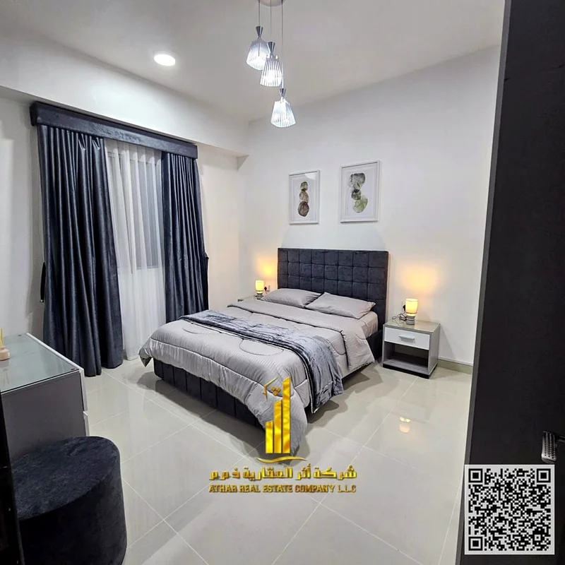 First resident, the most luxurious and beautiful furnished one-bedroom apartment for monthly rent in Ajman, spacious area, VIP furniture, super deluxe63837067348739114