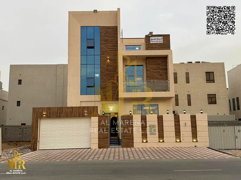 Modern villa for sale in Al Bahia area - freehold, two floors and a roof in Ajman. Area: 3,014 feet.63882118930305111
