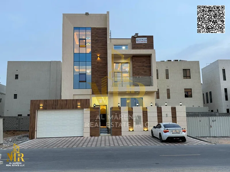 Modern villa for sale in Al Bahia area - freehold, two floors and a roof in Ajman. Area: 3,014 feet.63882118930305112