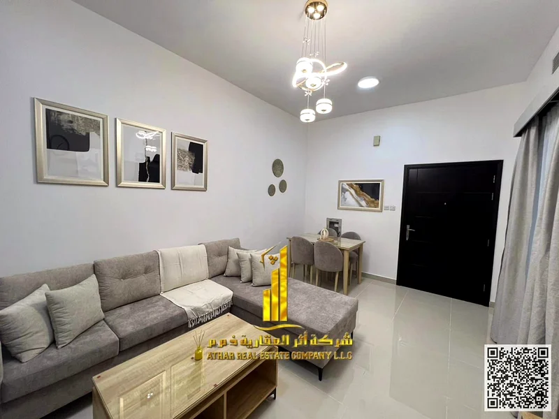 شقة مفروشة من غرفة نوم واحدة للايجار الشهري 🏡 في عجمان - الجرف 2 - بالقرب من مدرسة الأقصى ✔️ جميع الفواتير مشمولة ⚡📶 جاهزة للانتقال فورًا63837165950721112