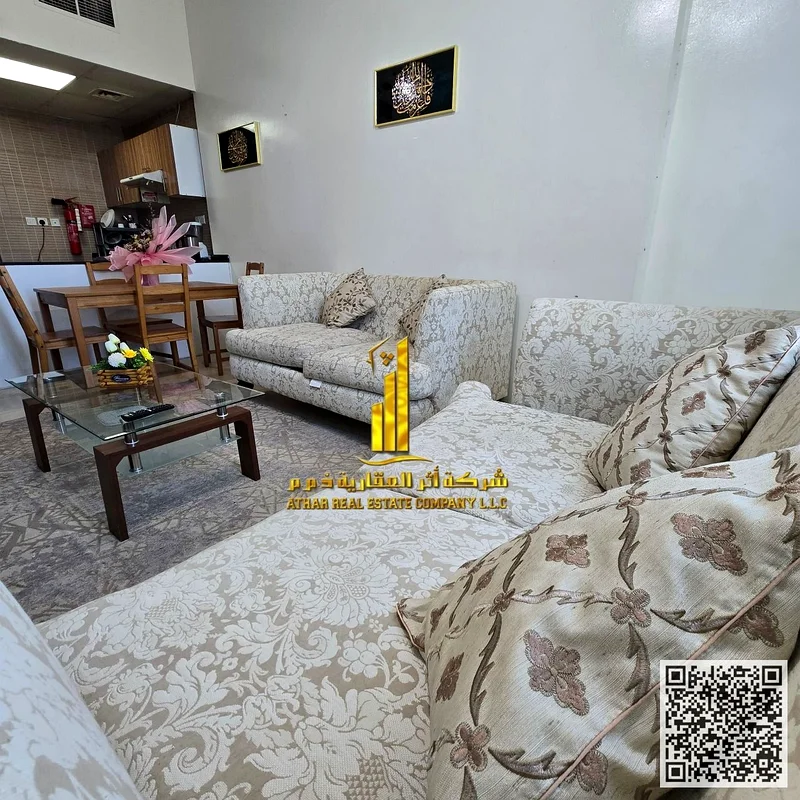 Furnished one-bedroom apartment for monthly rent in Ajman, Khalifa Street, City Towers ✔️ Bills and internet included ⚡📶 Ready to move in immediately63838122863233113