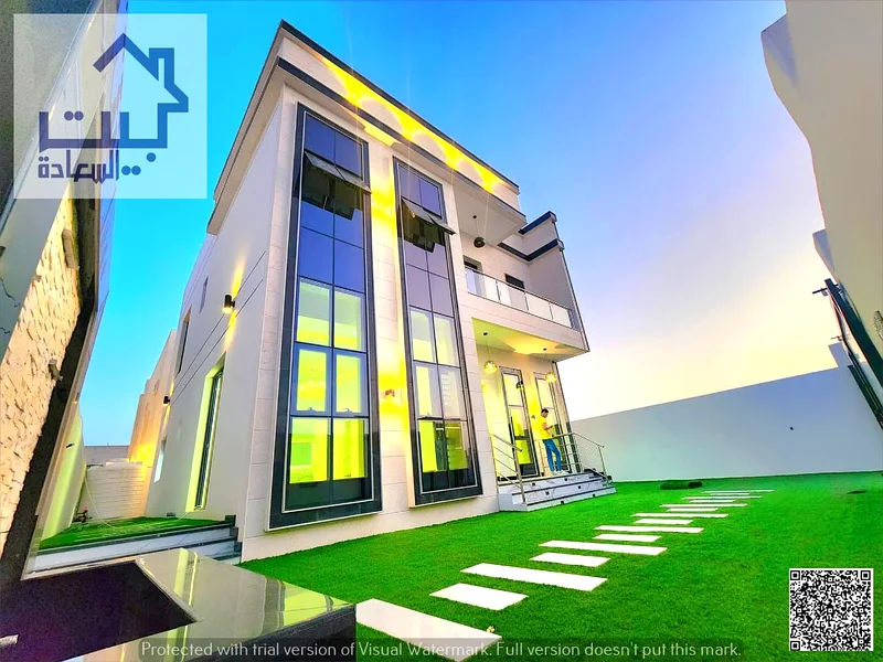 For sale, a modern villa with 3 rooms, including registration fees, Al Helio 2 area, Ajman, super deluxe finishing, freehold for all nationalities, ba63905988265858111