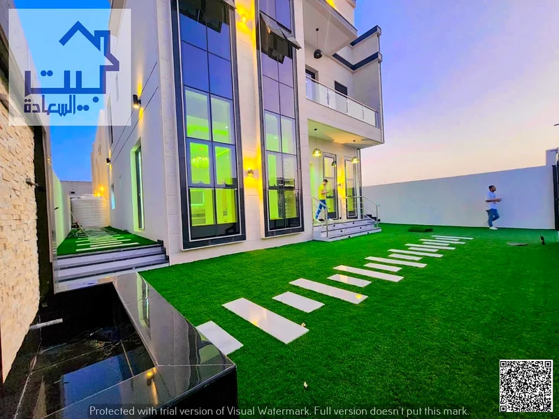 For sale, a modern villa with 3 rooms, including registration fees, Al Helio 2 area, Ajman, super deluxe finishing, freehold for all nationalities, ba63905988265858112