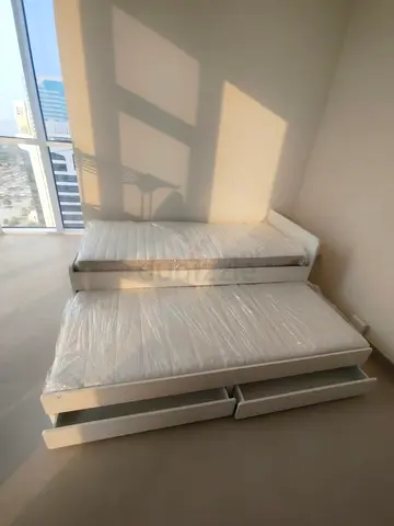 Slakt bed under bed with 2 Ikea mattresses and 2 storage drawers underneath