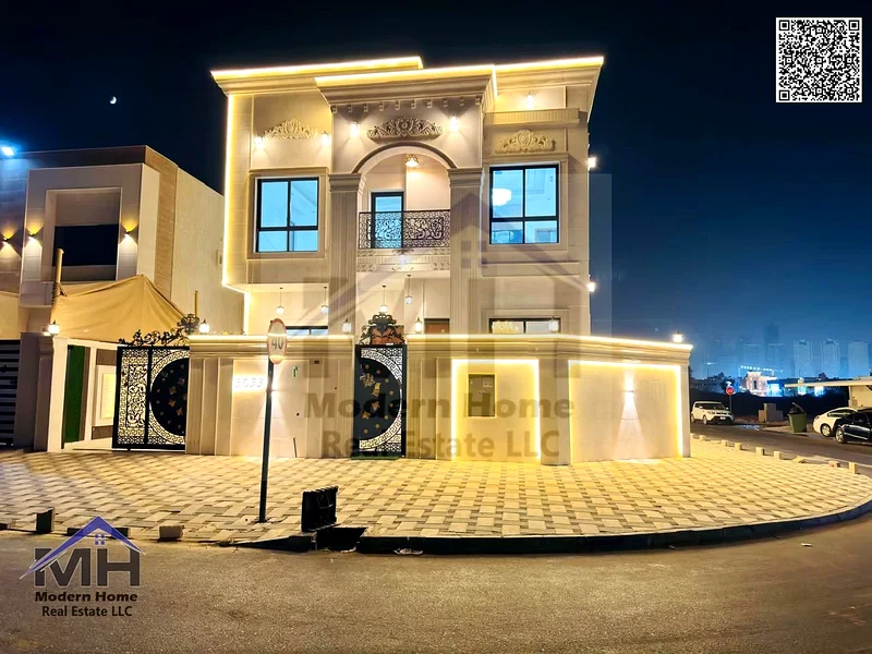 without annual fees Own a classic corner villa with 7 rooms in Ajman First inhabitant, freehold, super deluxe finishing.63907043868035111