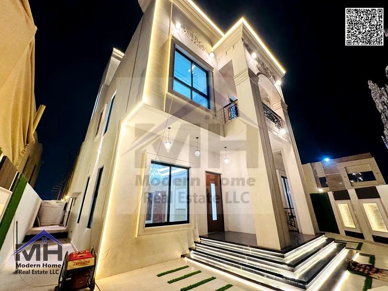without annual fees Own a classic corner villa with 7 rooms in Ajman First inhabitant, freehold, super deluxe finishing.63907043868035113
