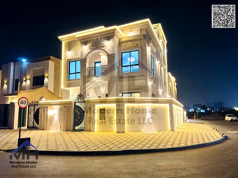without annual fees Own a classic corner villa with 7 rooms in Ajman First inhabitant, freehold, super deluxe finishing.63907043868035112